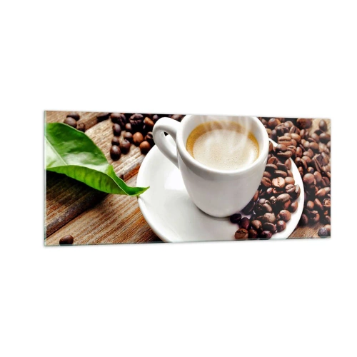 Billede på glas - Kaffe på bænken - 100x40 cm