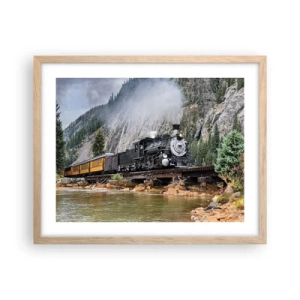 Plakat i ramme af lyst egetræ - Og hvorhen? Hvorhen? - 50x40 cm