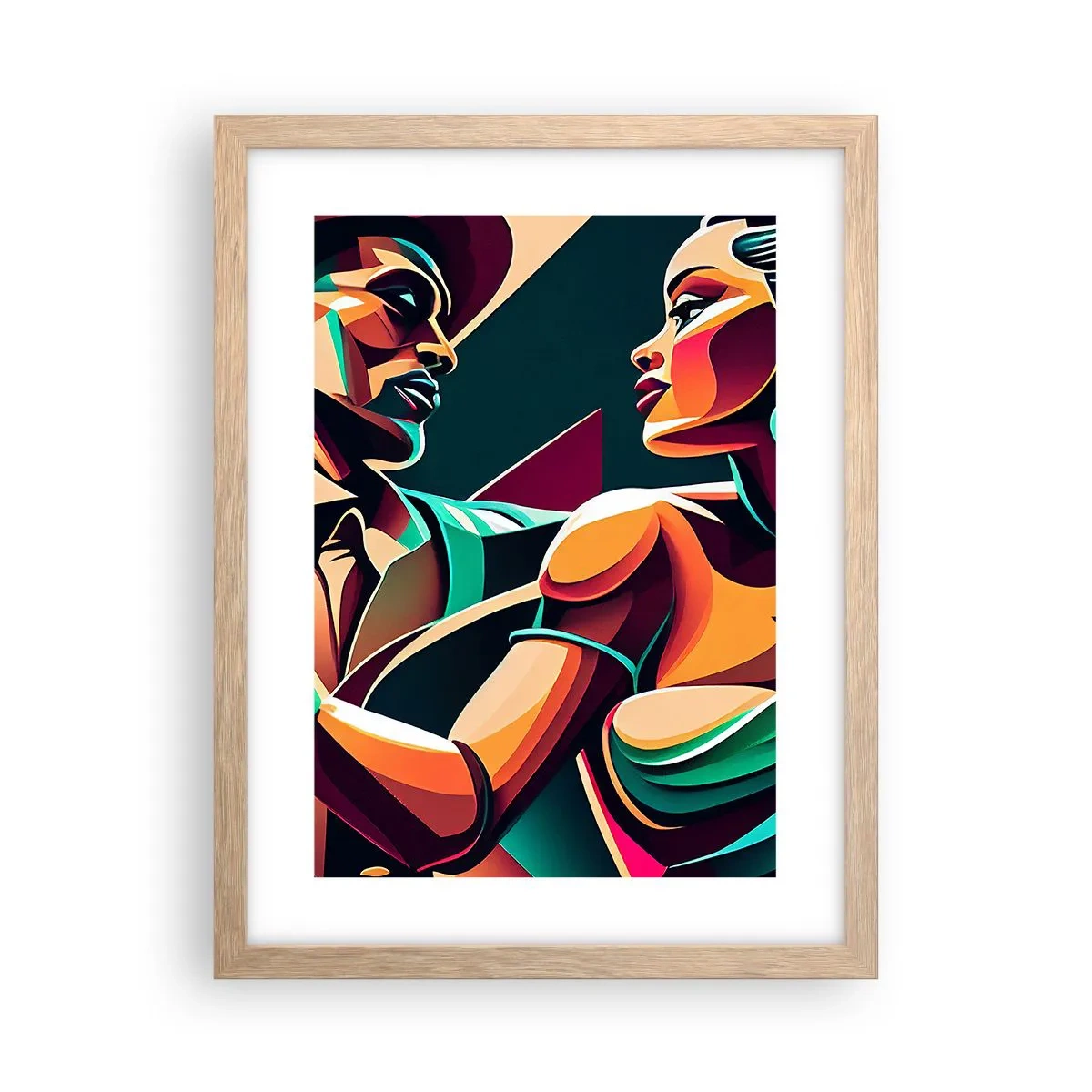 Plakat i ramme af lyst egetræ - I hjertets rytme - 30x40 cm