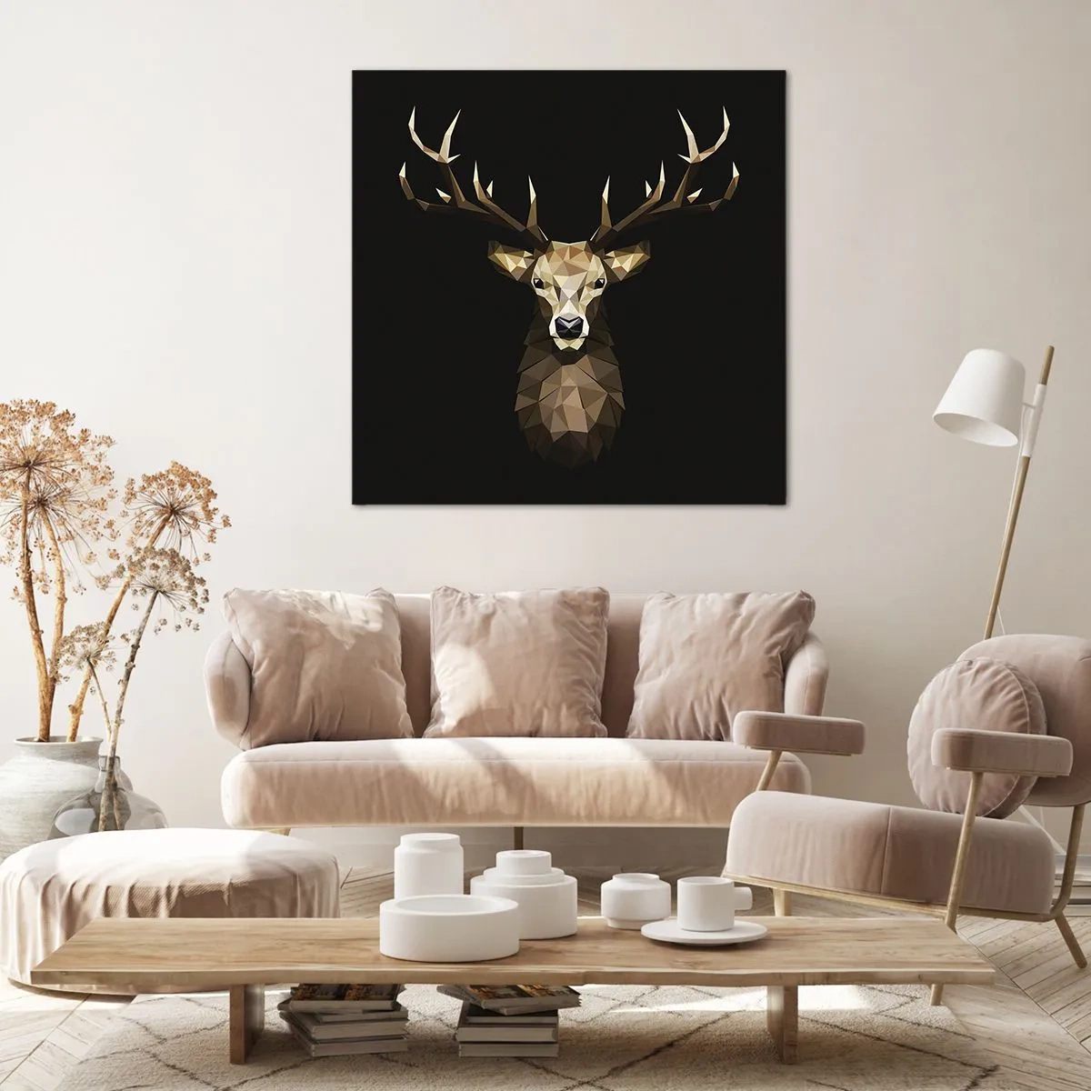 Lærredstryk - Billede på lærred - Kubistisk hjort - 60x60 cm