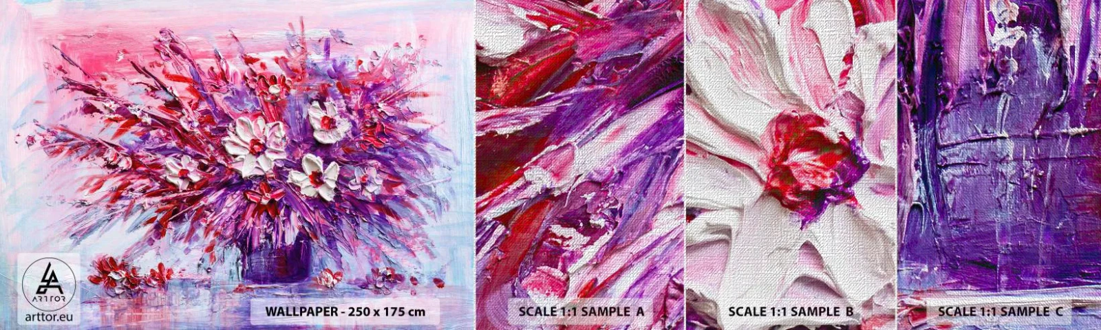 Prøve Fototapet Premium Canvas - Uskyld og lidenskab  - Blomster, Buket blomster, Have - 100x30 cm