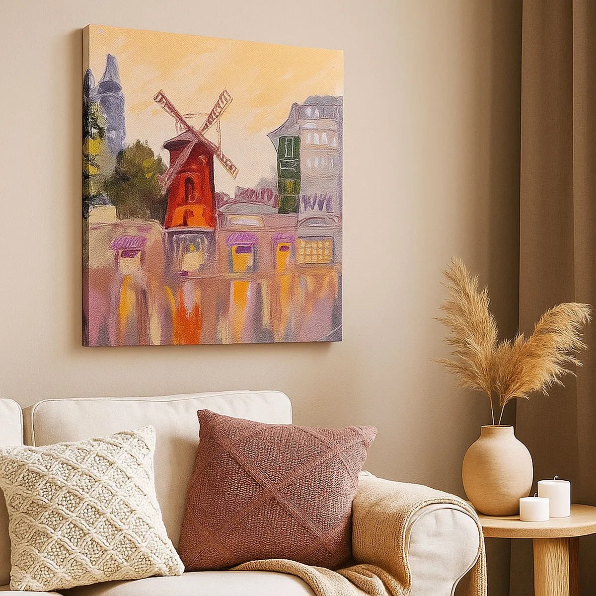 Lærredstryk - Billede på lærred - Parisiske ikoner - Moulin Rouge - 30x30 cm