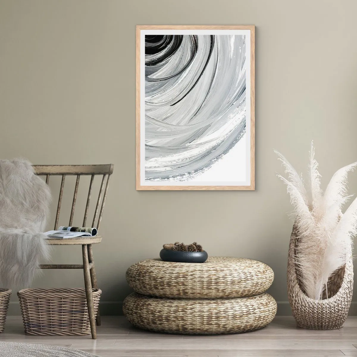 Plakat i ramme af lyst egetræ - Orbital komposition - 50x70 cm