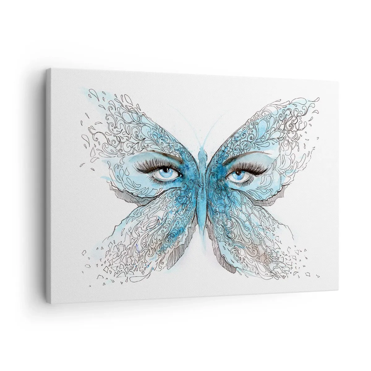 Lærredstryk - Billede på lærred - Kunstnerisk akvarel af en sommerfugl med blå øjne - 70x50cm - Eros bedemantis - Moderne vægdekoration til stue og soveværelse ARTTOR