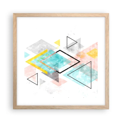 Plakat i ramme af lyst egetræ - Geometrisk leg - 40x40 cm