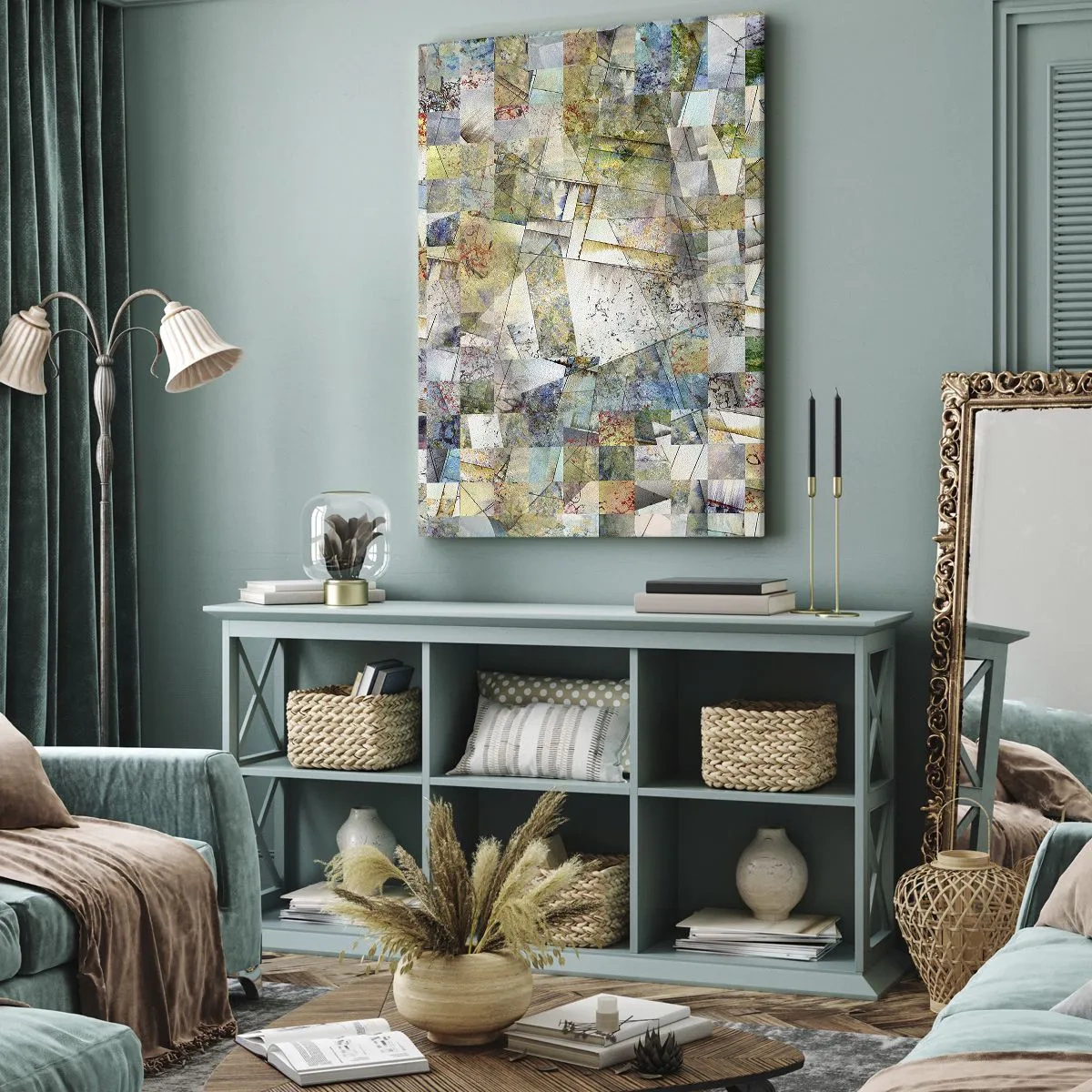 Lærredstryk - Billede på lærred - Geometrisk ommøblering - 50x70 cm