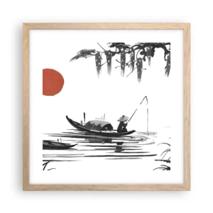 Plakat i ramme af lyst egetræ - En asiatisk eftermiddag - 40x40 cm