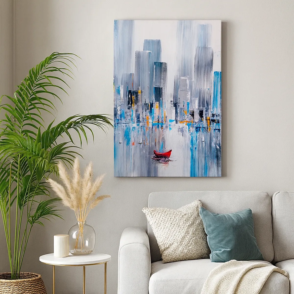 Lærredstryk - Billede på lærred - Metropolis ved bugten - 50x70 cm