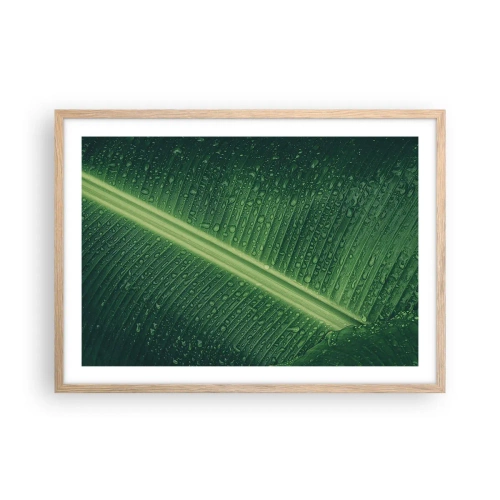 Plakat i ramme af lyst egetræ - Grøn struktur - 70x50 cm