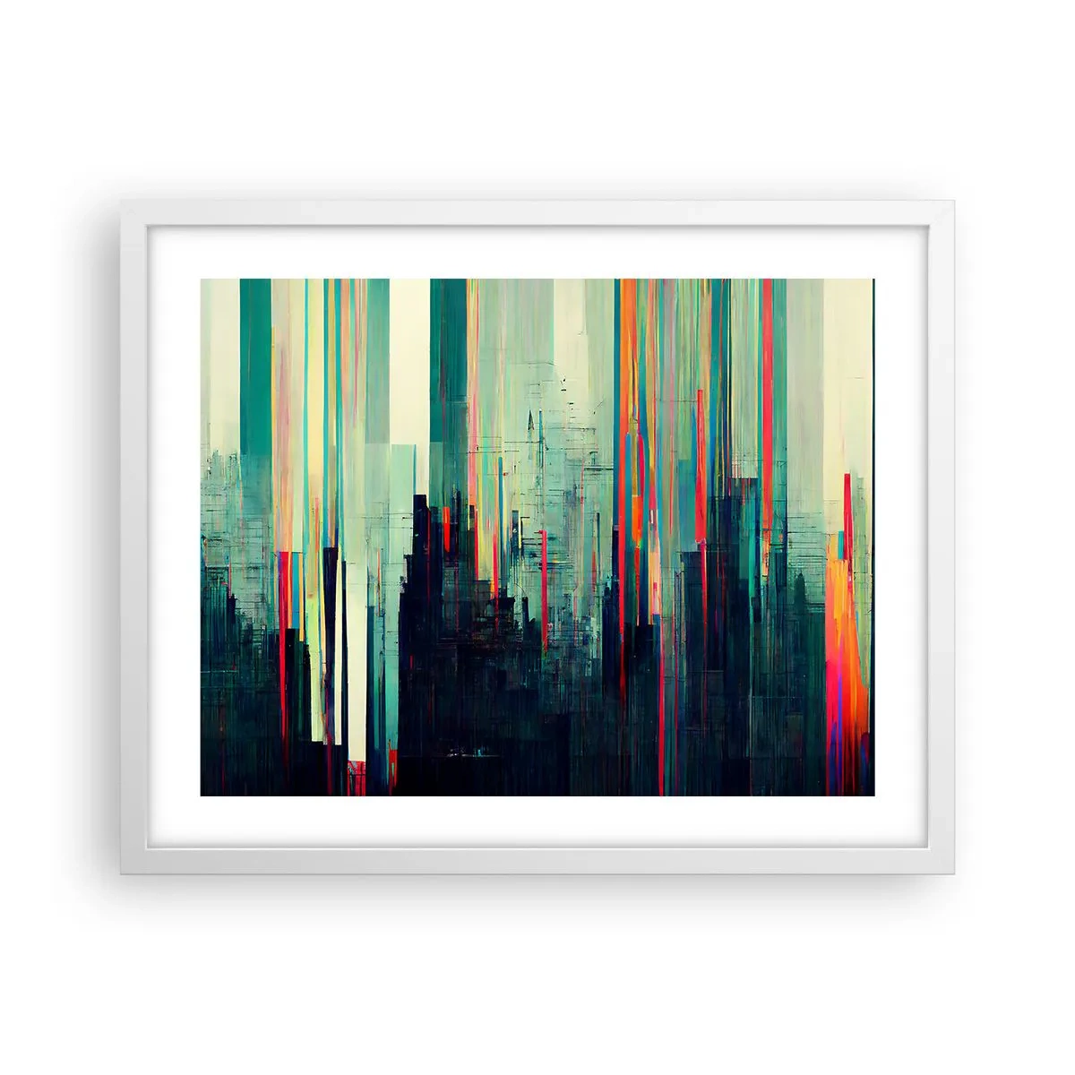 Plakat i hvid ramme - Futuristisk by - 50x40 cm