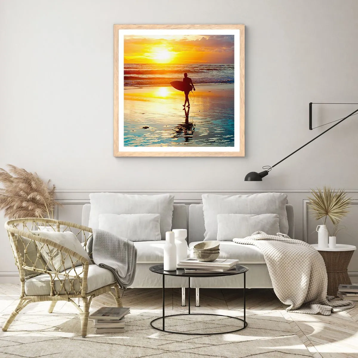 Plakat i ramme af lyst egetræ - Krigerens tilbagevenden - 50x50 cm