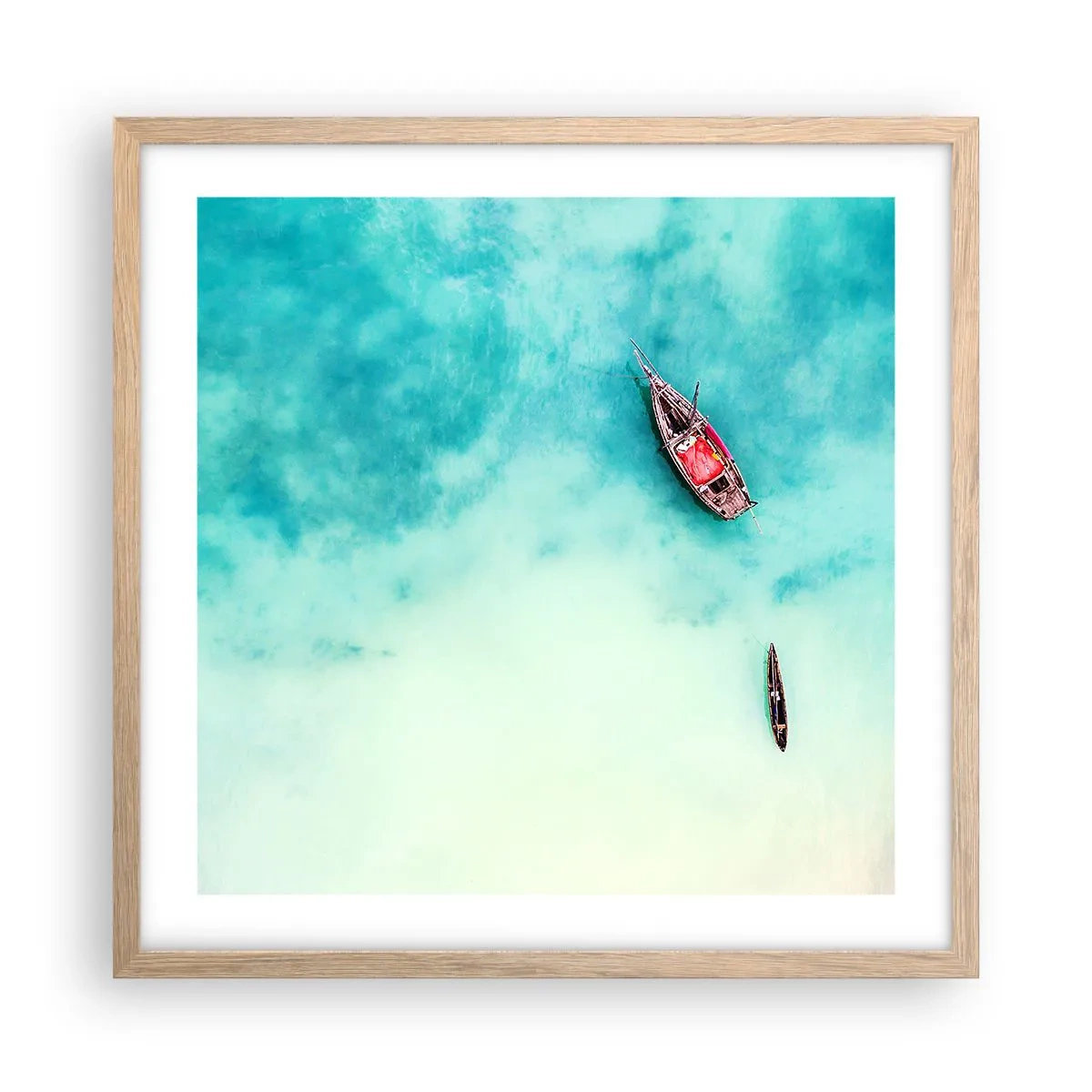 Plakat i ramme af lyst egetræ - For på Zanzibars strande, når det overskydende vand... - 50x50 cm