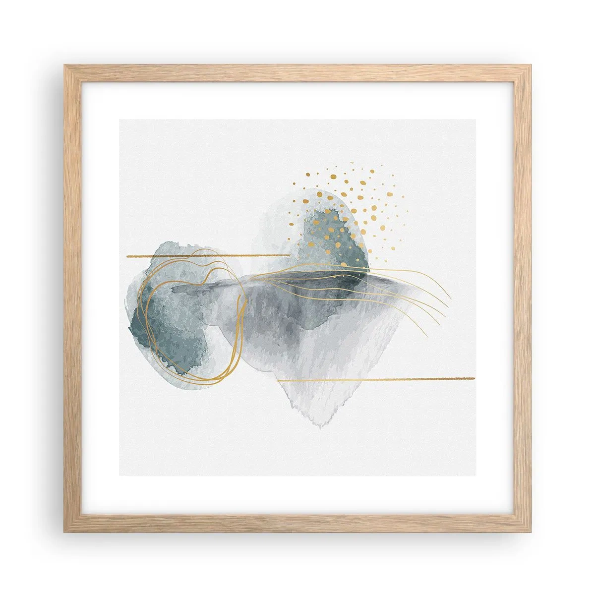 Plakat i ramme af lyst egetræ - Om forholdet mellem grå og guld - 40x40 cm