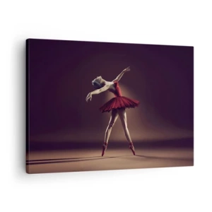 Lærredstryk - Billede på lærred - En balletdanser i en rød kjole mod en scenes baggrund - 70x50cm - Prima ballerina - Moderne vægdekoration til stue og soveværelse ARTTOR