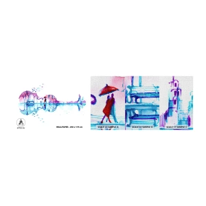 Prøve Fototapet Premium Canvas - Jeg vil bringe jer regnvejrssange - Abstraktion, Violin, Arkitektur - 100x30 cm