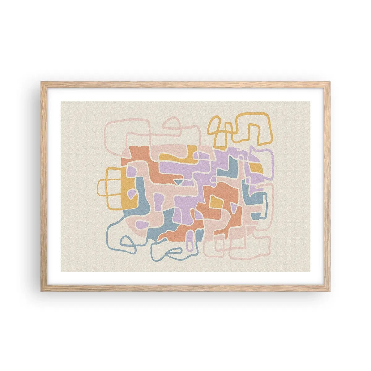 Plakat i ramme af lyst egetræ - Labyrint - et glædeligt eventyr - 70x50 cm