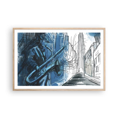 Plakat i ramme af lyst egetræ - Byens rapsodi - 91x61 cm