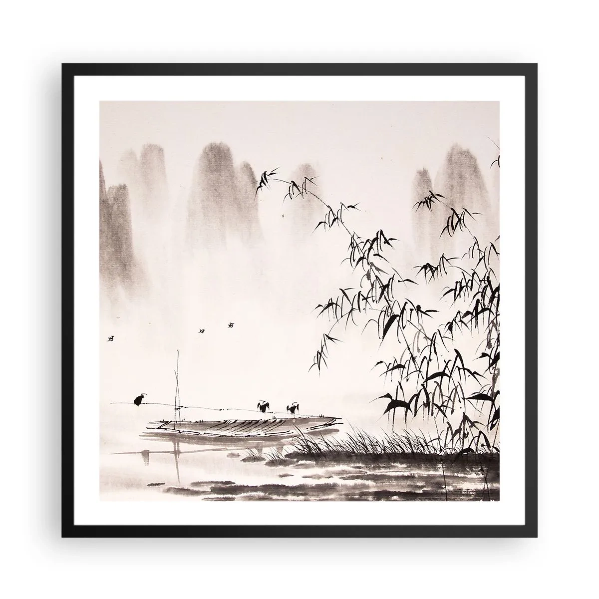 Plakat i sort ramme - Stilhed i rismarkerne - 60x60 cm