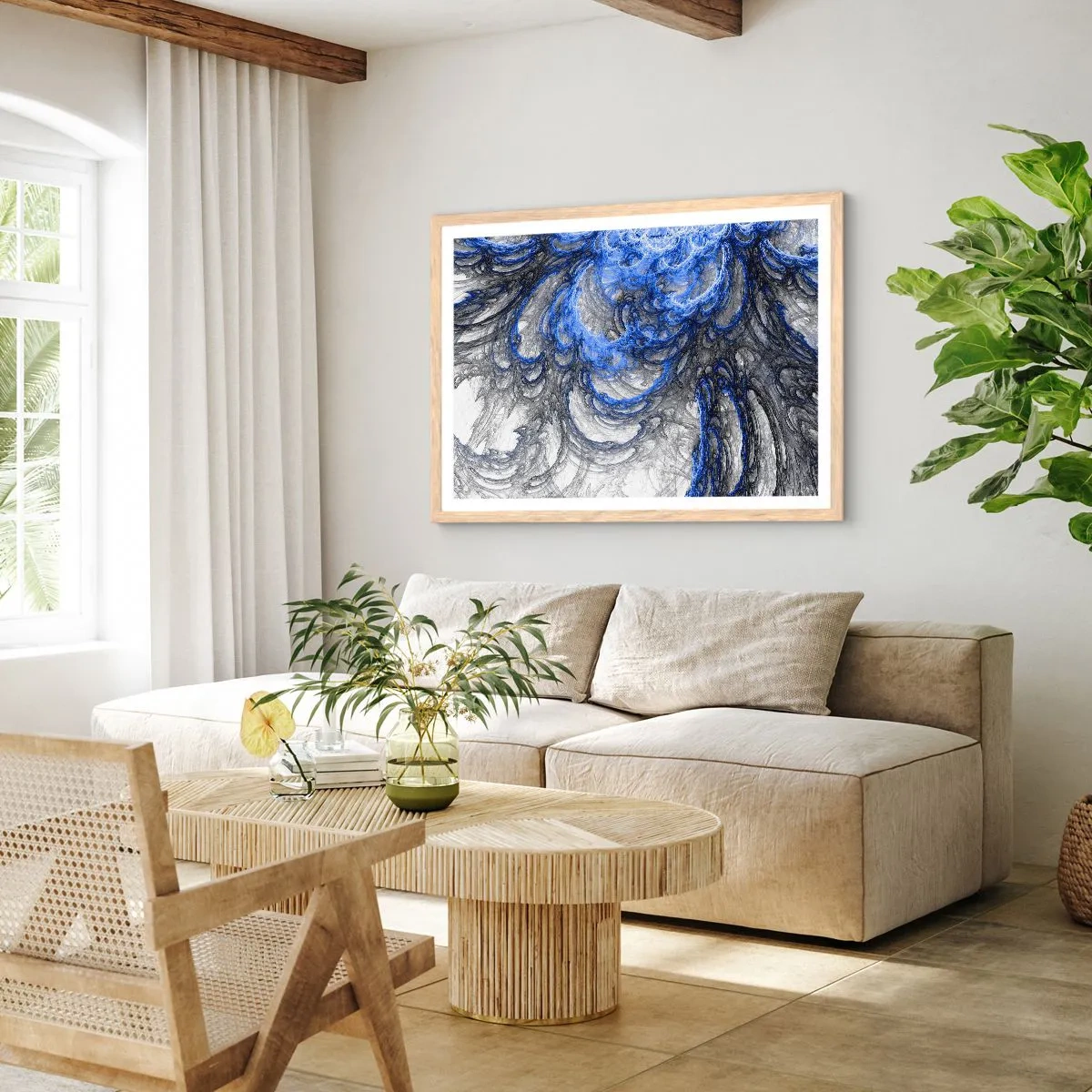 Plakat i ramme af lyst egetræ - En bølges fødsel - 100x70 cm