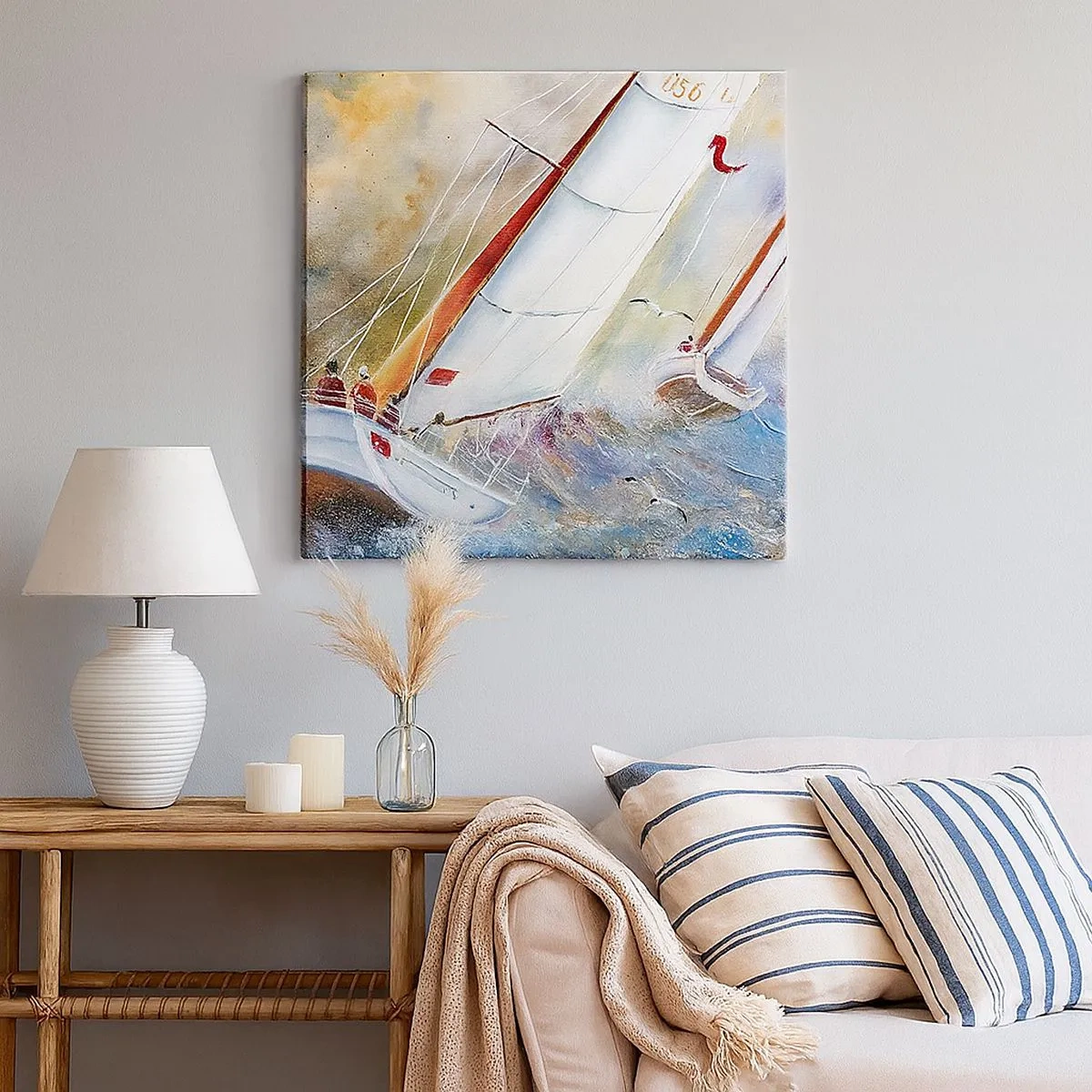 Lærredstryk - Billede på lærred - Løber på bølgerne - 30x30 cm