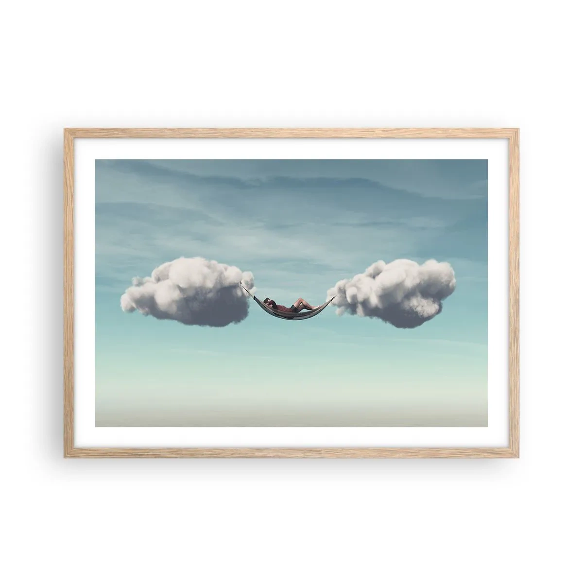 Plakat i ramme af lyst egetræ - Lykken i øjeblikket - 70x50 cm