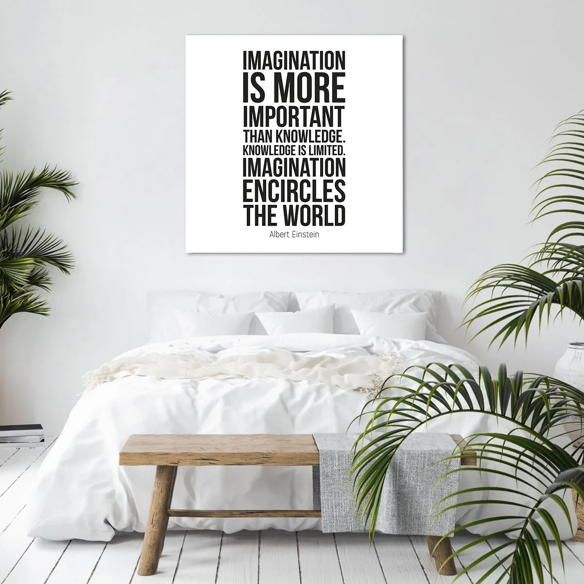Lærredstryk - Billede på lærred - Einstein om fantasiens kraft - 70x70 cm