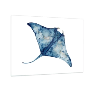 Billede på glas - Marineblå stråle i akvarelstil på en hvid baggrund - 70x50cm - Liv i blåt - Moderne vægdekoration til stue og soveværelse ARTTOR