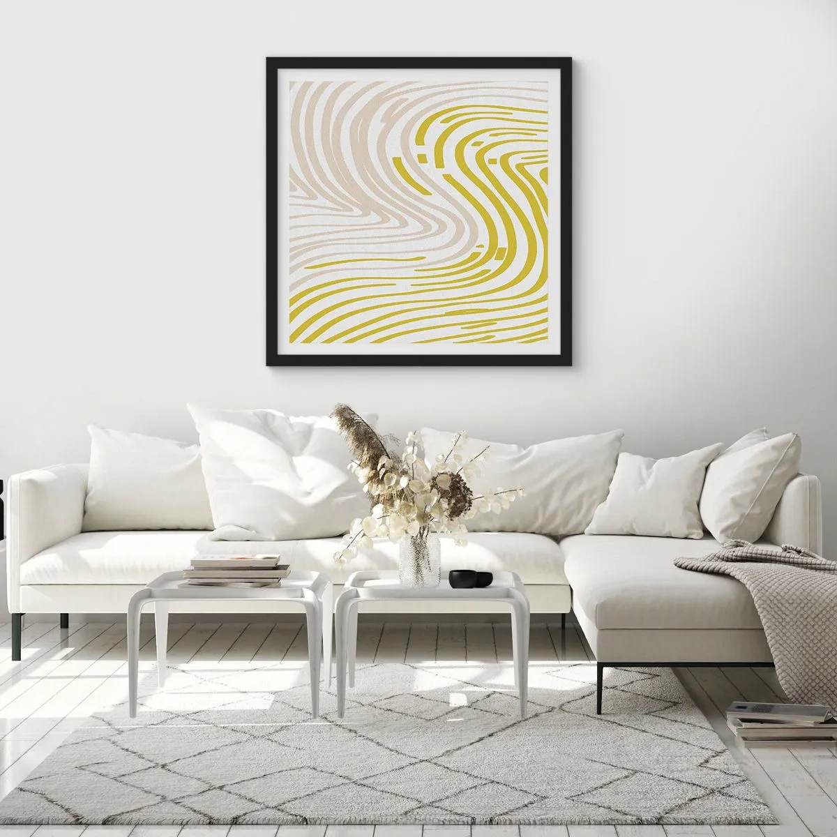 Plakat i sort ramme - Komposition med et blidt sving - 60x60 cm