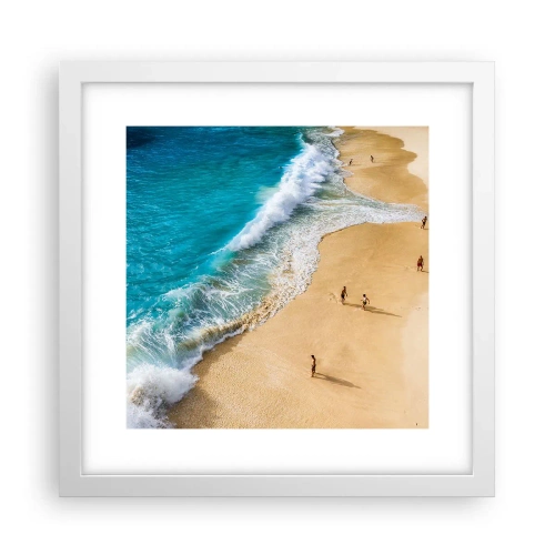 Plakat i hvid ramme - Og så solen, stranden... - 30x30 cm