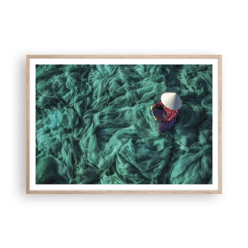 Plakat i ramme af lyst egetræ - I et hav af lys - 100x70 cm