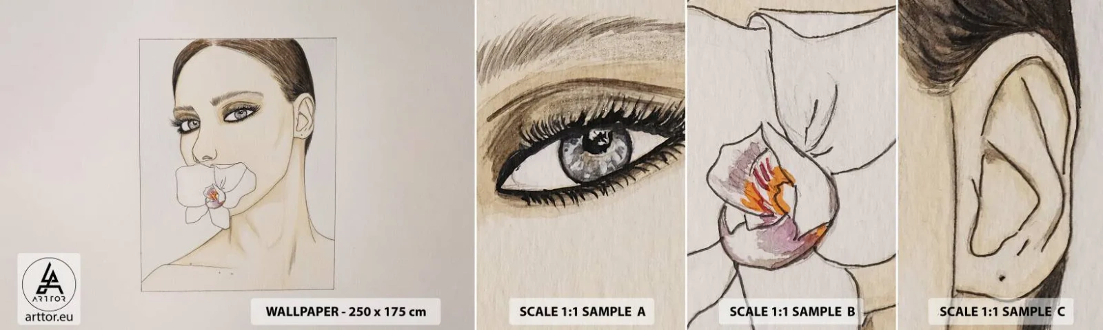 Prøve Fototapet Selvklæbende Deluxe Sticker - Et symbol på elegance og skønhed - Abstraktion, Stykke, Kvinde - 100x30 cm