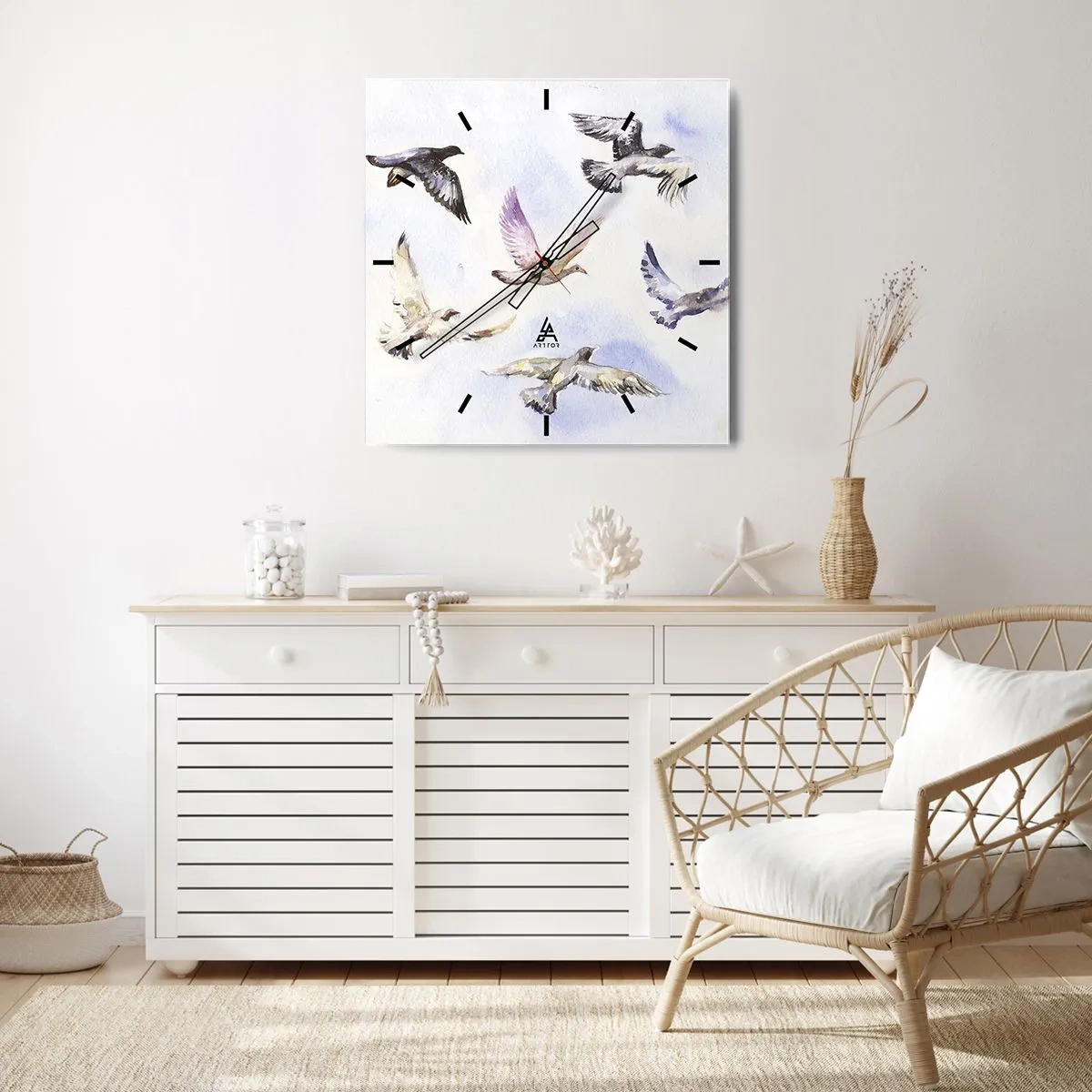 Vægur, Uret - Frihed i grå og blå - 30x30 cm