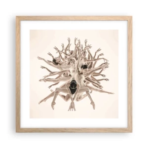 Plakat i ramme af lyst egetræ - Blomstrende i dans - 40x40 cm