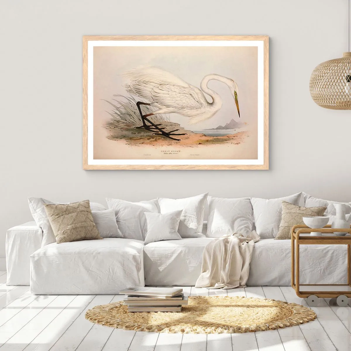 Plakat i ramme af lyst egetræ - Dame på sivene - 100x70 cm