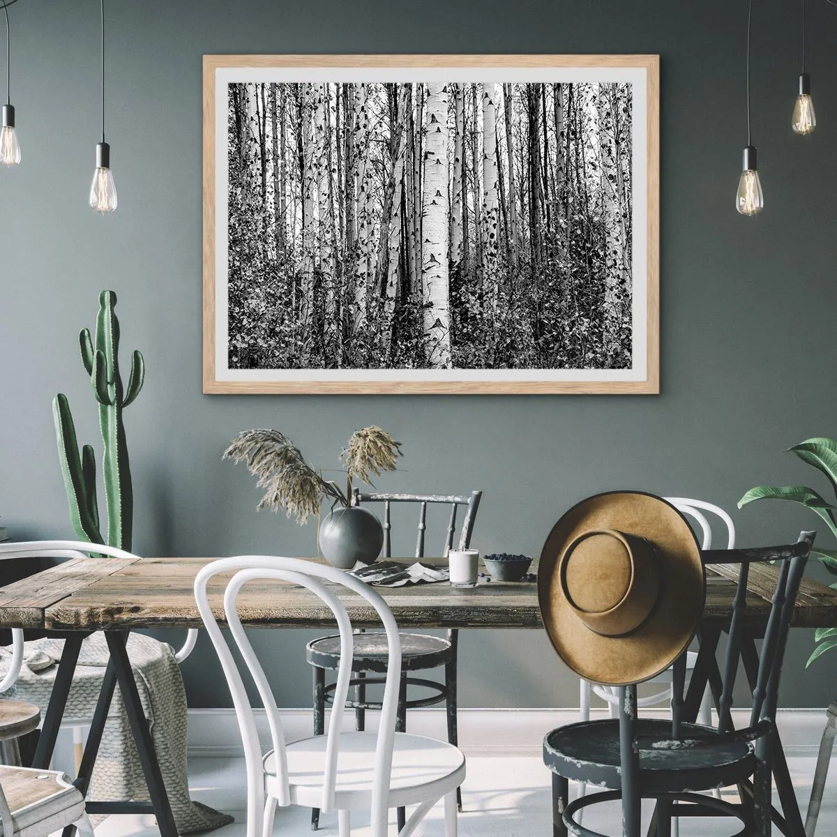 Plakat i ramme af lyst egetræ - Kolonnade af birk - 40x30 cm