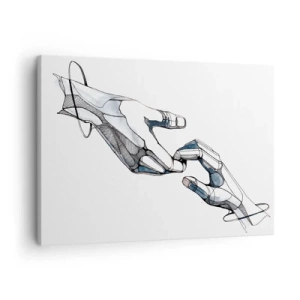 Lærredstryk - Billede på lærred - Kunstnerisk repræsentation af en hånd i en minimalistisk og geometrisk form - 70x50cm - En god gestus - Moderne vægdekoration til stue og soveværelse ARTTOR