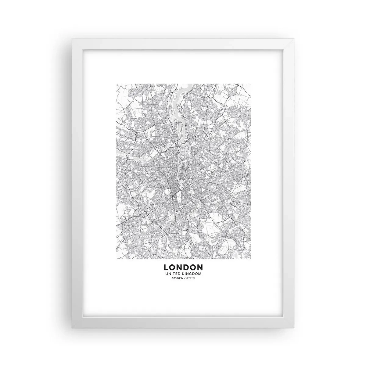 Plakat i hvid ramme - Kort over Londons labyrint - 30x40 cm