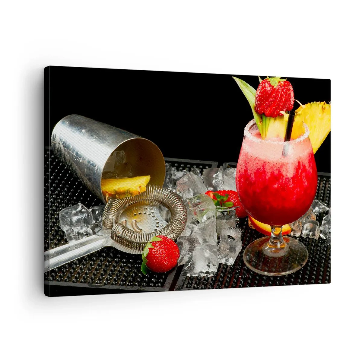 Lærredstryk - Billede på lærred - En farverig cocktail med jordbær, is og ananas - 70x50cm - Fremkald smagen - Moderne vægdekoration til stue og soveværelse ARTTOR