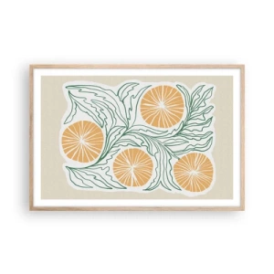 Plakat i ramme af lyst egetræ - Etnisk med et strejf af abstraktion - 91x61 cm