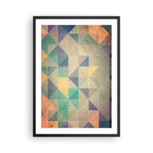 Plakat i sort ramme - Farverig abstraktion med et geometrisk mønster af trekanter - 50x70cm - Republikken trekanter - Moderne vægdekoration til stue og soveværelse ARTTOR