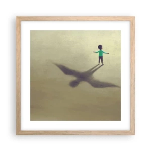 Plakat i ramme af lyst egetræ - Fremtidens helt - 40x40 cm