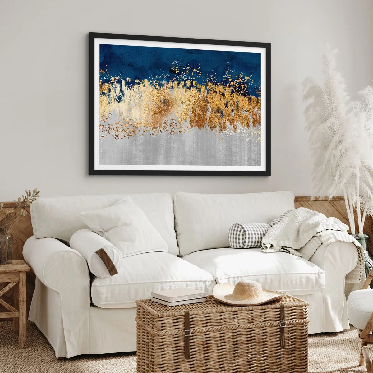 Plakat i sort ramme - Moderne komposition med gnist - 100x70 cm
