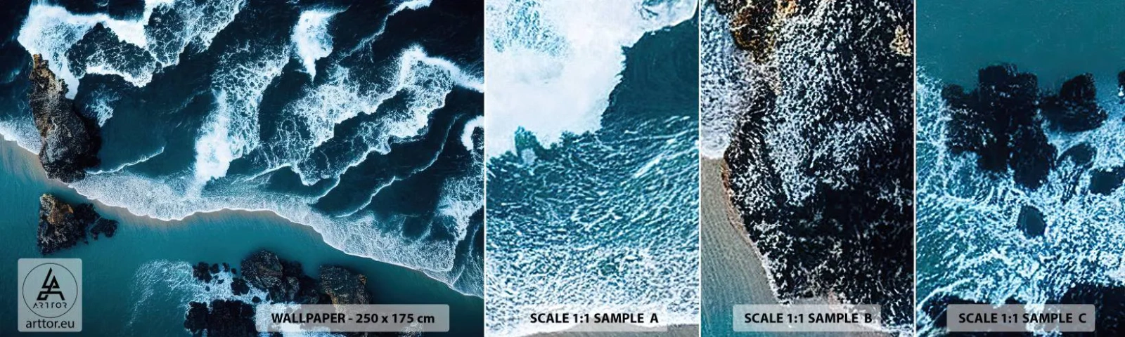 Fototapet Prøve Standard Eco - Svøbt i bølger - Klint, Hav, Natur - 100x30 cm