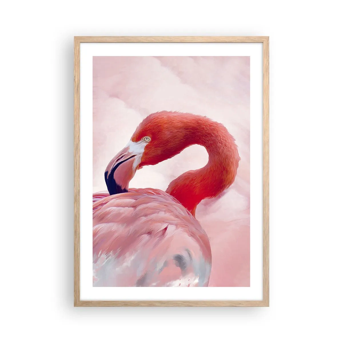 Plakat i ramme af lyst egetræ - Fugleskønhed - 50x70 cm