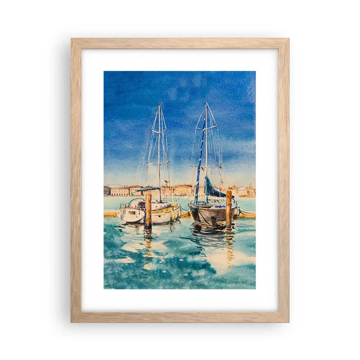 Plakat i ramme af lyst egetræ - Solrig lagune - 30x40 cm