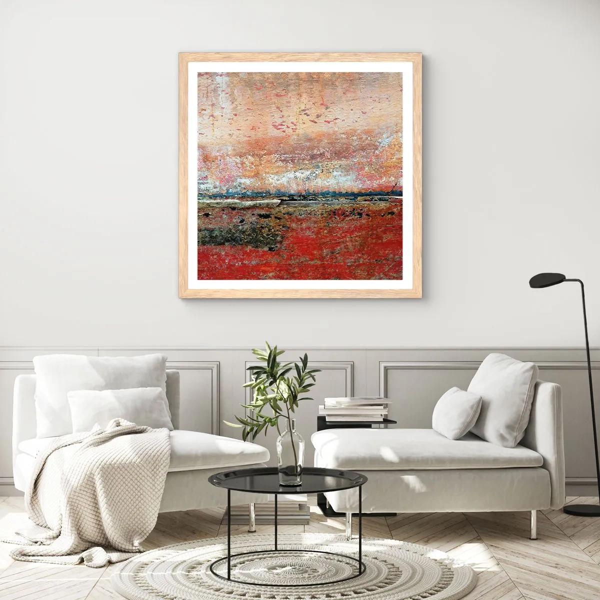 Plakat i ramme af lyst egetræ - Måske er det havet - 50x50 cm