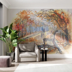 Fototapet Premium Canvas - Gå sammen ind i efteråret - Landskab, Parkere, Efterår - 300x210 cm