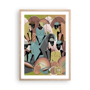 Plakat i ramme af lyst egetræ - Den store fejring er på vej - 50x70 cm