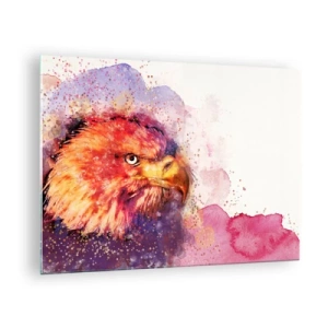 Billede på glas - Akvarelportræt af en ørn i intense farver - 70x50cm - Du vil ikke vide, hvad jeg tænker på - Moderne vægdekoration til stue og soveværelse ARTTOR