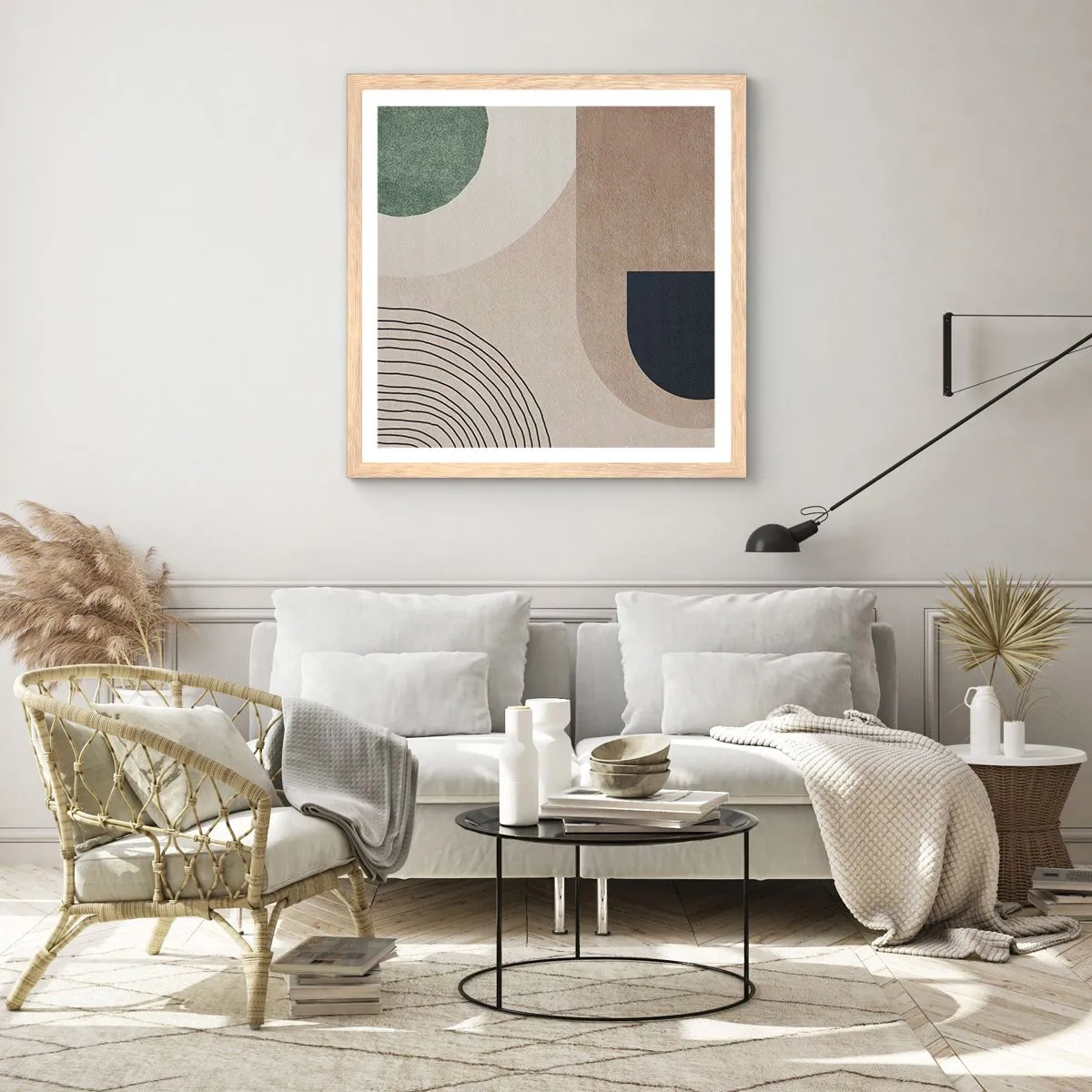 Plakat i ramme af lyst egetræ - Blidheden i en oval - 40x40 cm